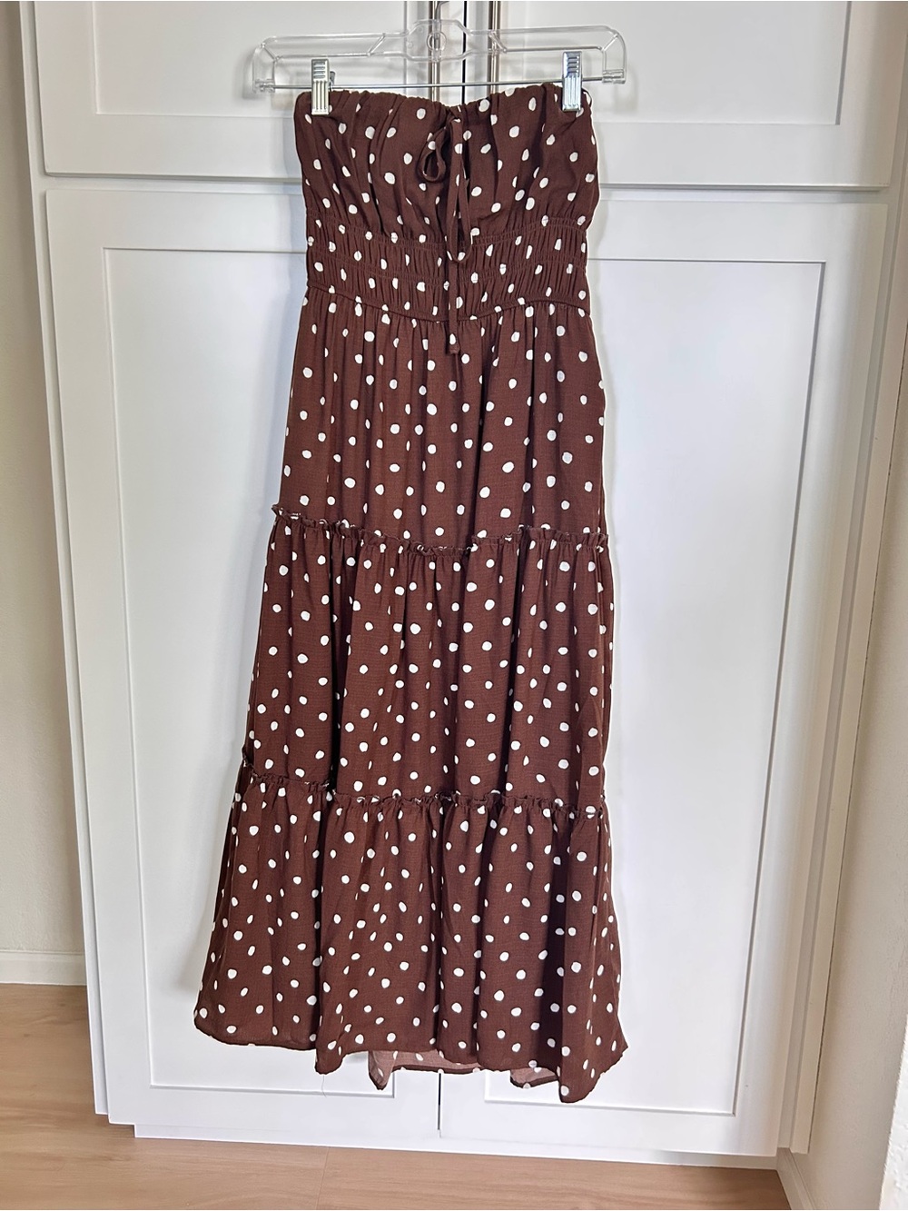 Trixxi Brown Polka Dot Maxi Dress with White Dots